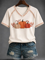 Women's Autumn Art Printed V-neck T-shirt