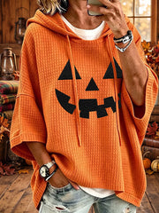 Women’s Fall Halloween  Pumpkin Face Short-Sleeve Hoodie