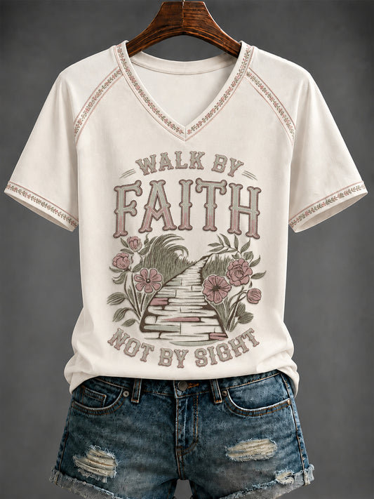 Women's Faith Printed V-neck T-shirt