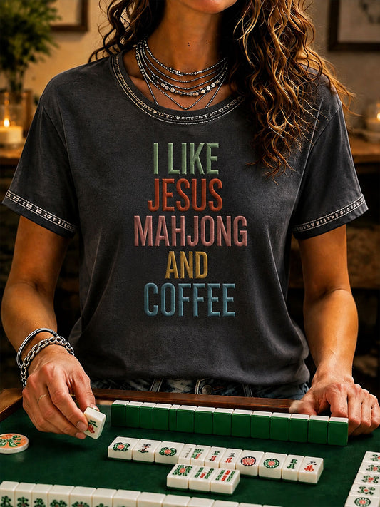 Women's Christian Mahjong Print Casual T-Shirt