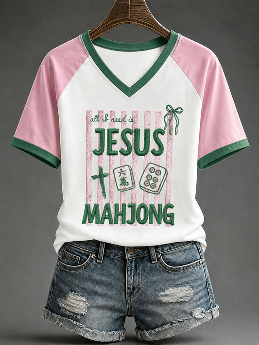 Women's Christian Mahjong Print Casual T-Shirt