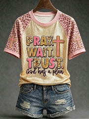 Women's faith-themed fun slogan pattern printed casual short-sleeve T-shirt