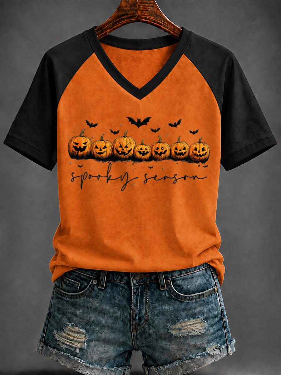 Women's Halloween Print V-neck short-sleeved T-shirt