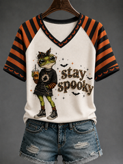 Women's Stay Spooky V-neck Off-shoulder Short-sleeved T-shirt