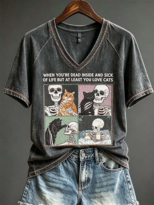 Women's When You're Dead Inside and Sick of Life But at Least You Love Cats Print short-sleeved T-shirt
