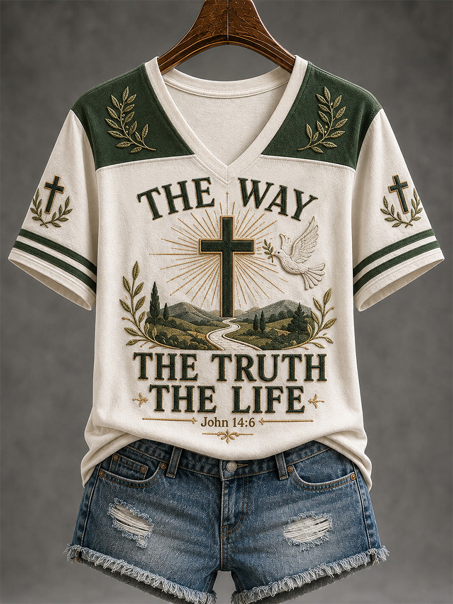 Women's The Way The Truth The Life Print Casual V-Neck Tee