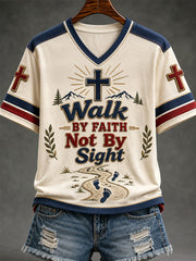Women's Walk by Faith Not by Sight Print Casual V-Neck Tee