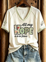 Women's faith-themed fun slogan pattern printed casual short-sleeve T-shirt