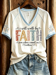 Women's faith-themed fun slogan pattern printed casual short-sleeve T-shirt