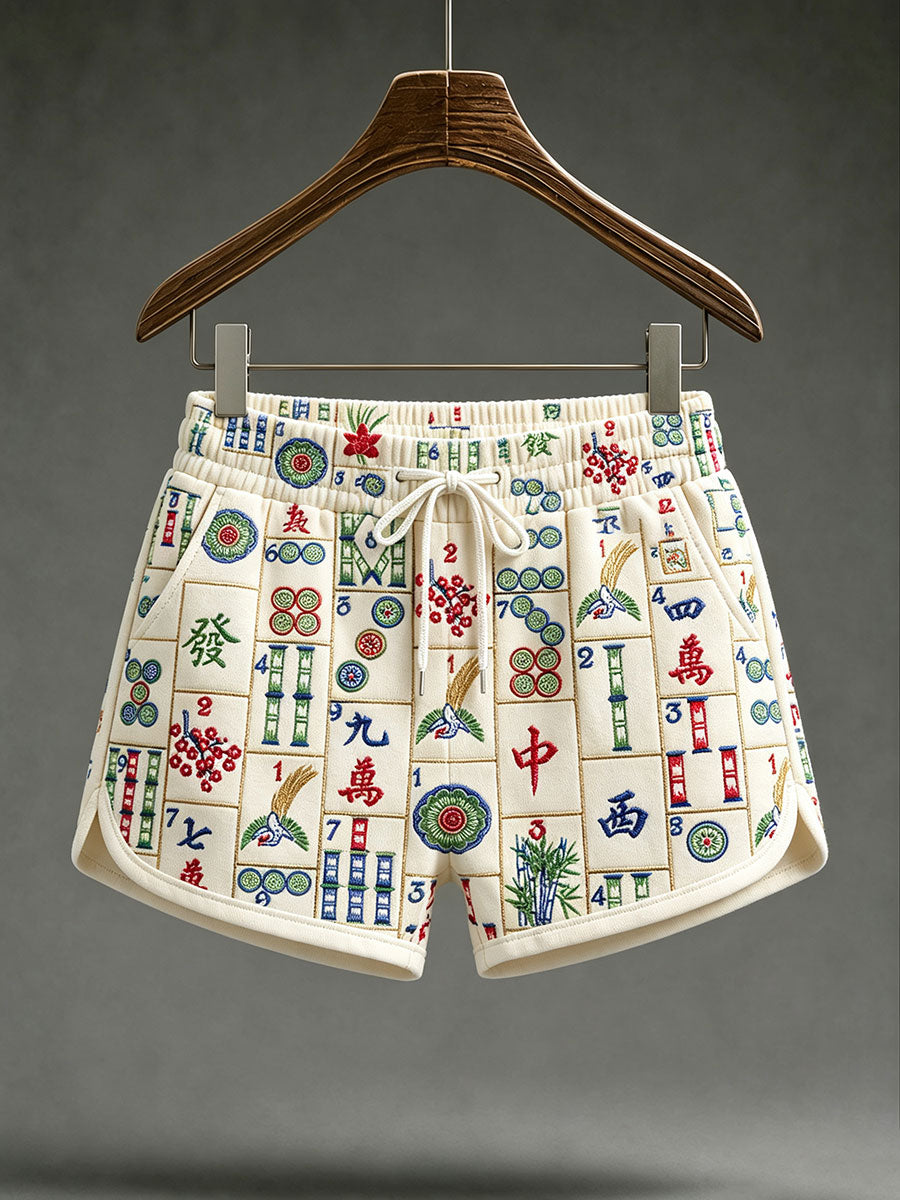 Women's Casual Mahjong-Print Shorts