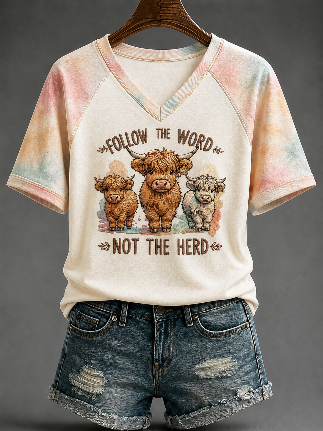 Women's Follow The Word Not The Herd V-neck Off-shoulder Short-sleeved T-shirt