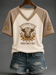 Women's Faith V-neck Off-shoulder Short-sleeved T-shirt