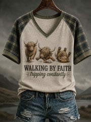 Women's Walking By Faith Tripping Constantly V-neck Off-shoulder Short-sleeved T-shirt