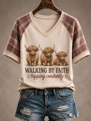 Women's Walking By Faith Tripping Constantly V-neck Off-shoulder Short-sleeved T-shirt