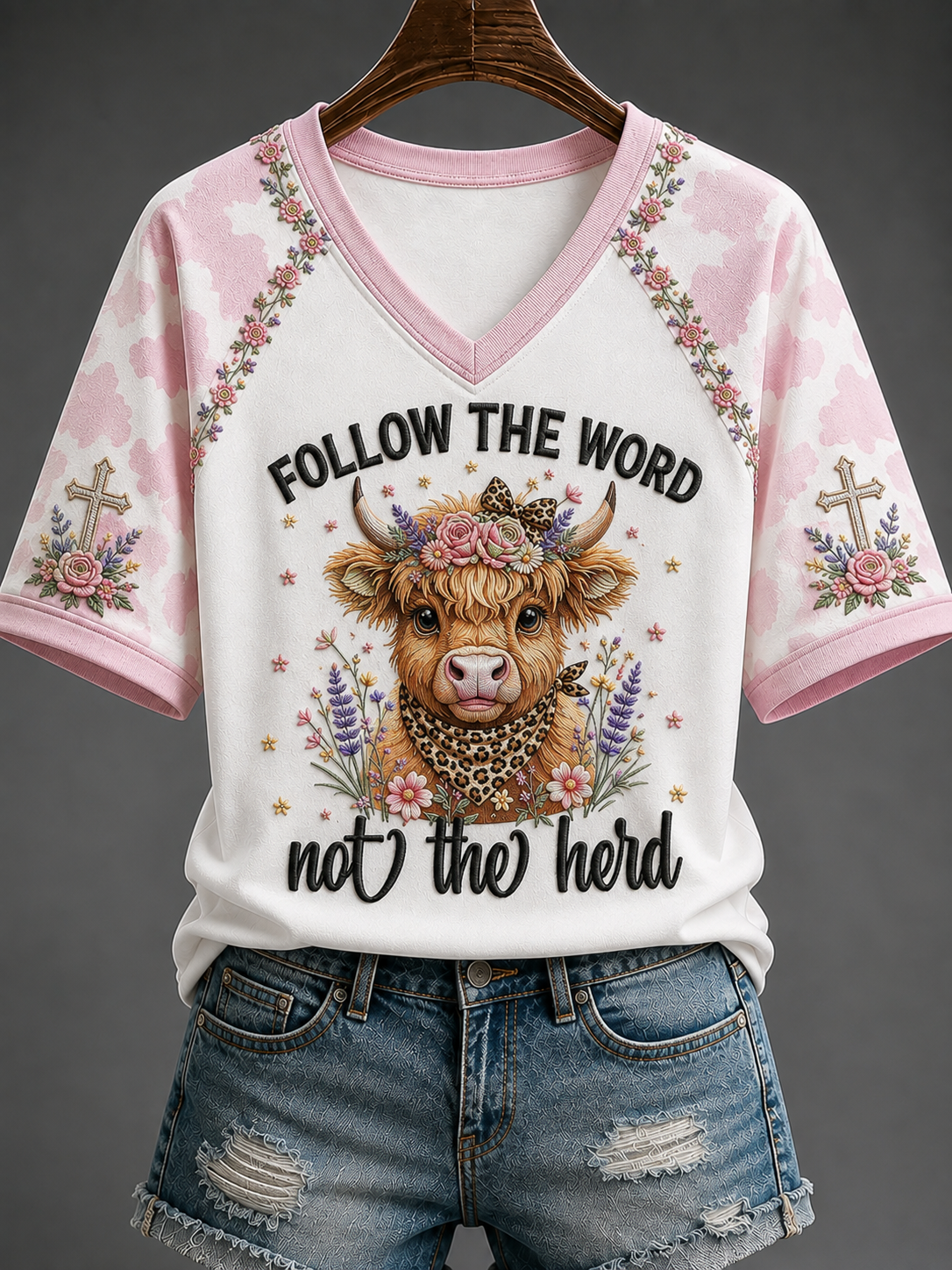 Women's Follow The Word Not The Herd V-neck Off-shoulder Short-sleeved T-shirt