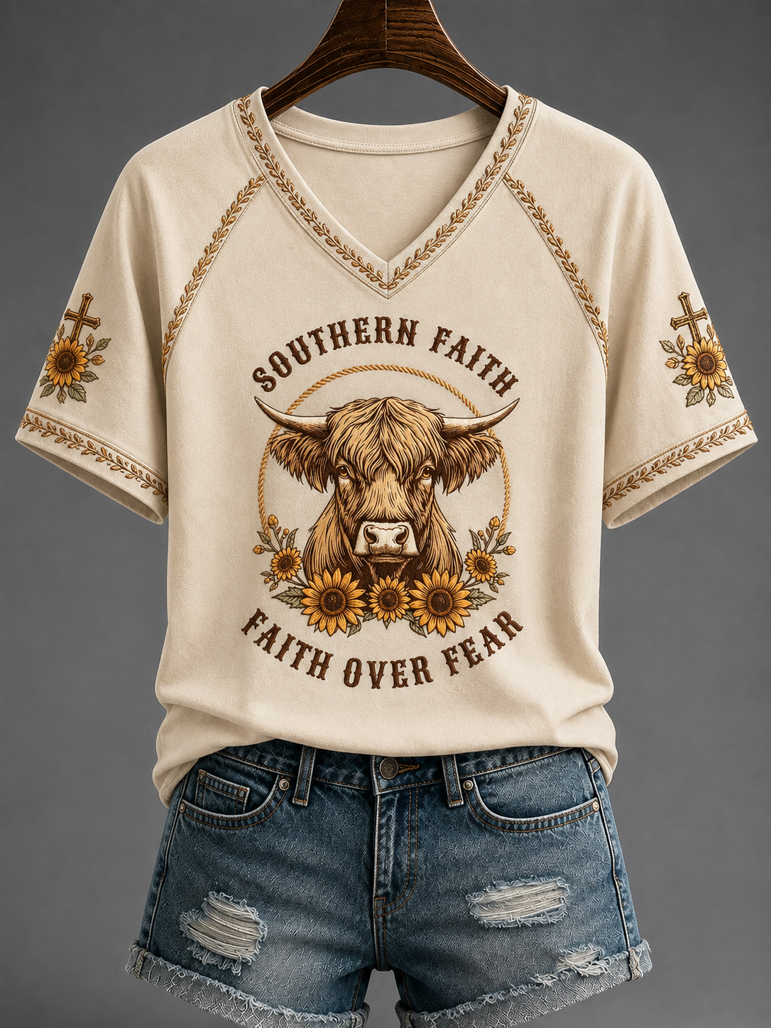 Women's Faith Over Fear V-neck Off-shoulder Short-sleeved T-shirt