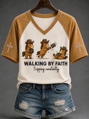 Women's Walking By Faith Tripping Constantly V-neck Off-shoulder Short-sleeved T-shirt
