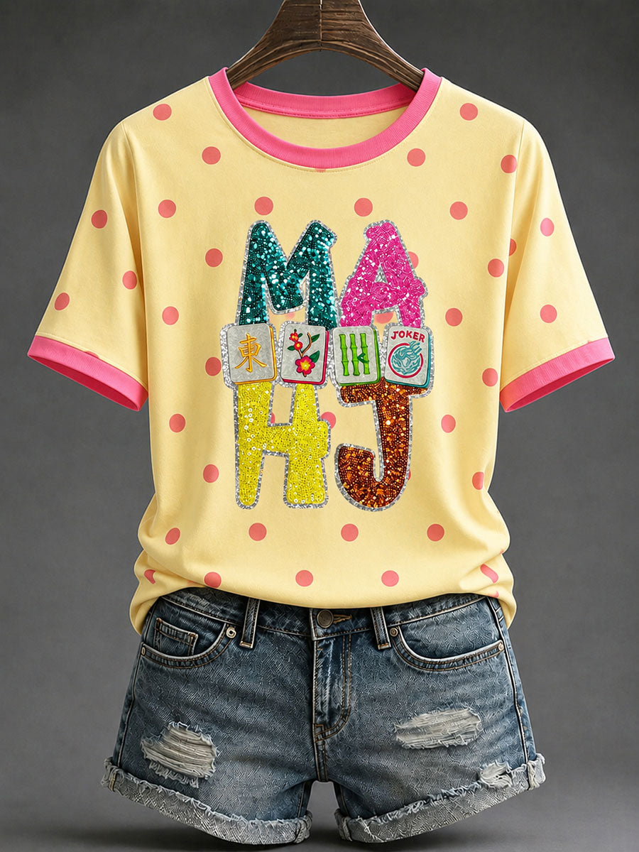 Women's Mahjong Print Casual T-Shirt