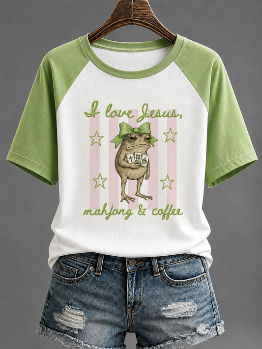 Women's Christian Mahjong Print Casual T-Shirt