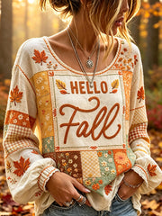 Women's autumn maple leaf element pattern printed casual cotton-linen shirt