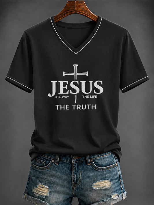 Women's “The way The Truth The Life” Printed V-neck T-shirt