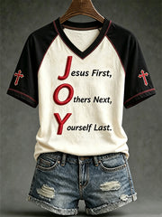 Women's faith-themed slogan pattern printed casual short-sleeve T-shirt