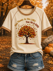 Women's Autumn "Give Thanks to the LORD For He is GOOD" Printed T-shirt