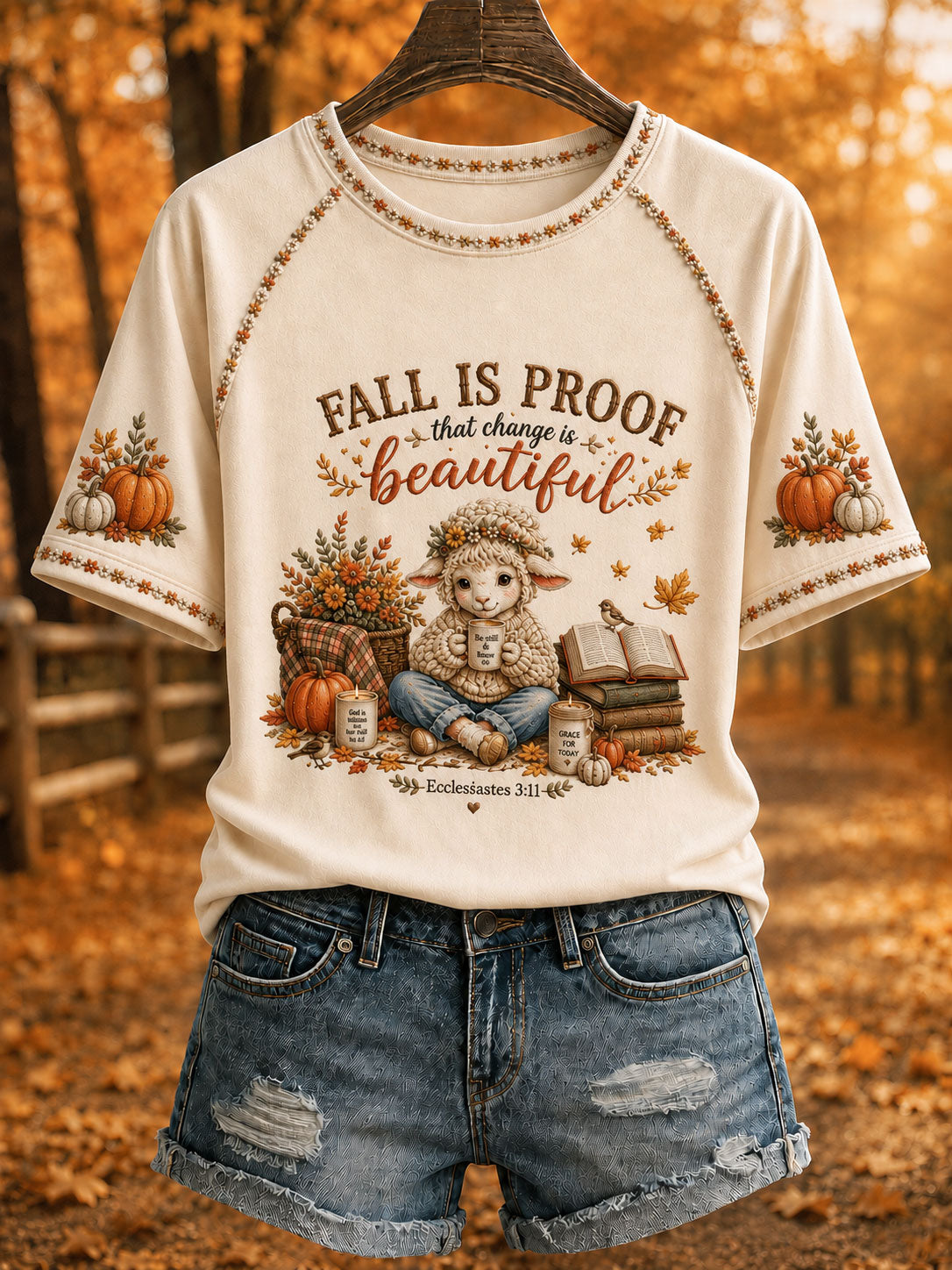 Women’s Christian Fall Lamb Graphic Print Casual T-Shirt