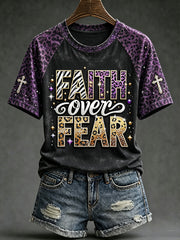 Women's faith-themed fun slogan pattern printed casual short-sleeve T-shirt