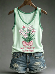 Women’s Floral Mahjong Casual V-Neck Vests