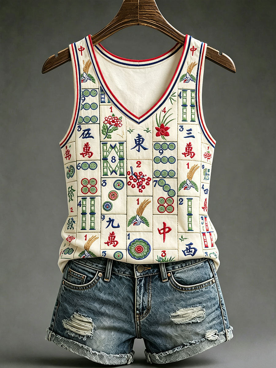 Women's Mahjong Casual V-Neck Vests