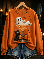 Women's A ghost sits on the wine glass Printed Regular Sweatshirt
