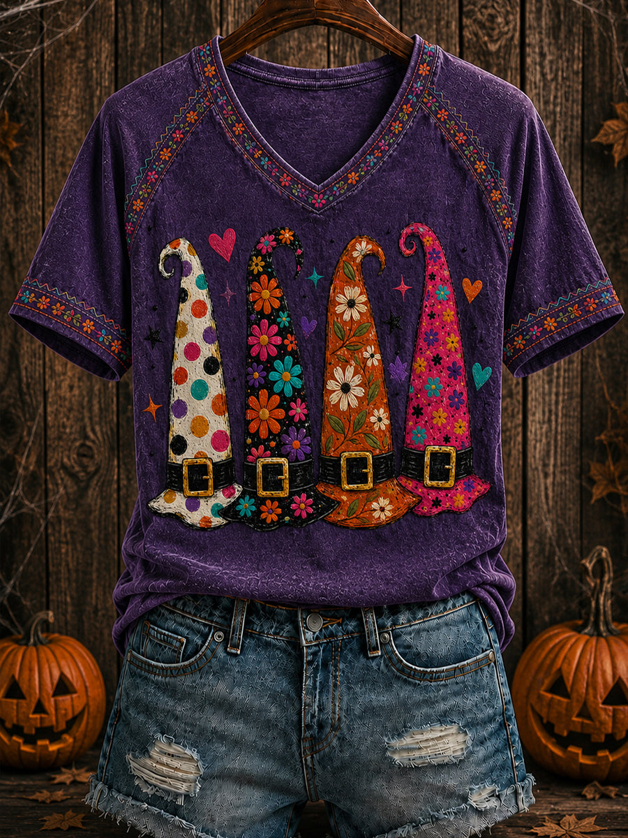 Women's Halloween Printed V-neck T-shirt