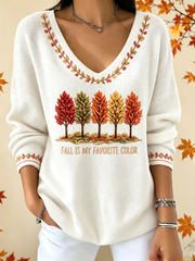 Women's Fall Is My Favorite Color V-Neck Ribbed Top