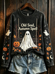 Women's Halloween Ghost Element Pattern Printed Casual Sweatshirt