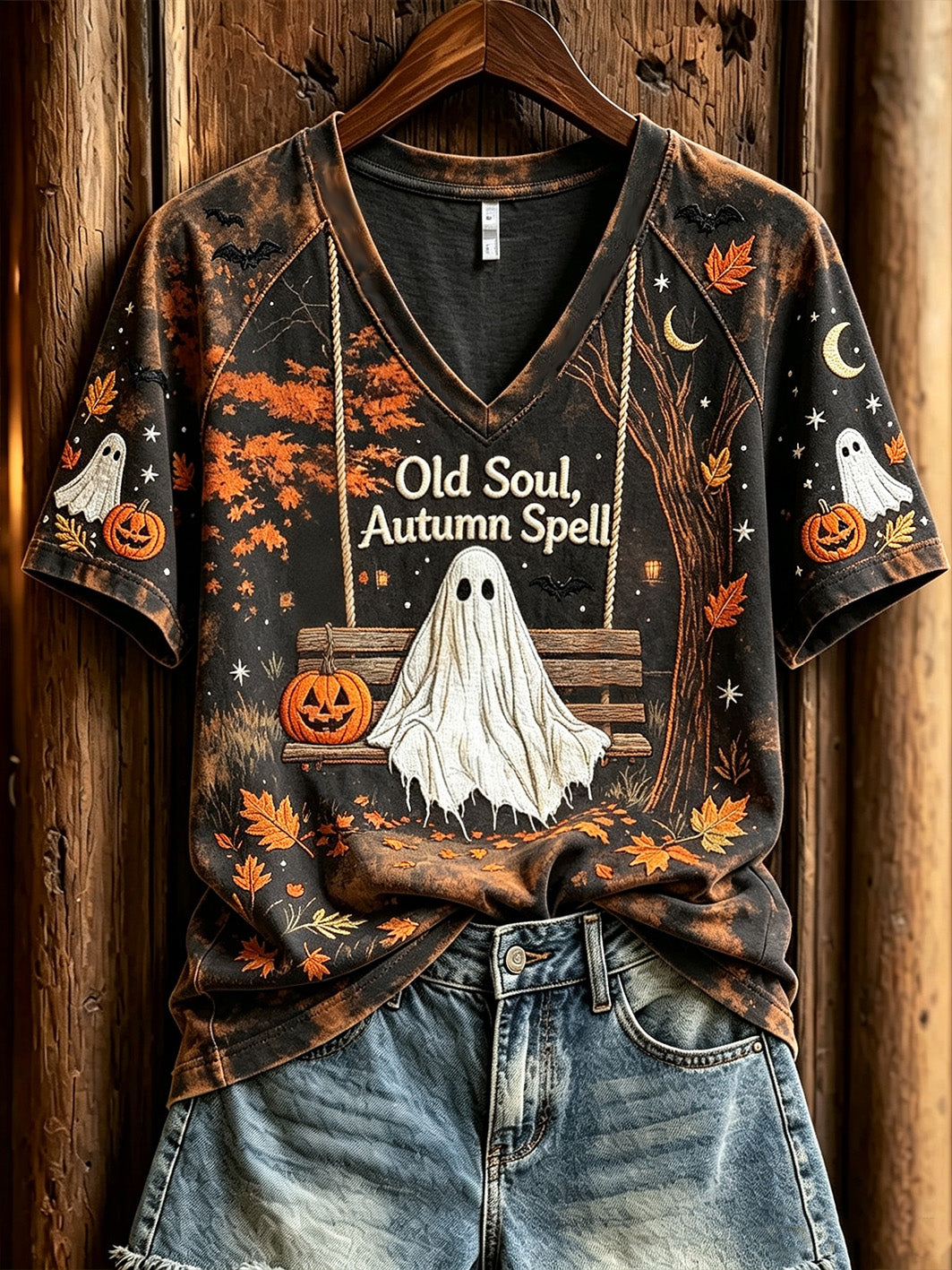 Women's Halloween pattern printed casual short-sleeve T-shirt