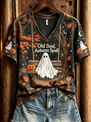 Women's Halloween pattern printed casual short-sleeve T-shirt