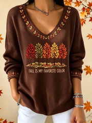 Women's Fall Is My Favorite Color V-Neck Ribbed Top