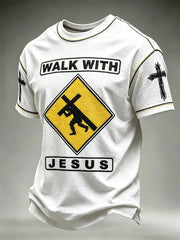 Men's Walk with Jesus Funny Road Sign Print short sleeves t-shirt
