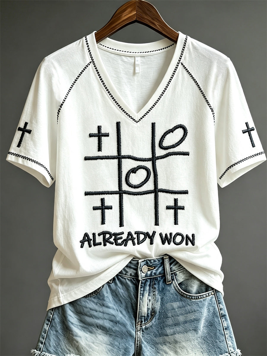 Women's Already Won Christian Cross on Tic‑tac‑toe Print short sleeve T-shirt