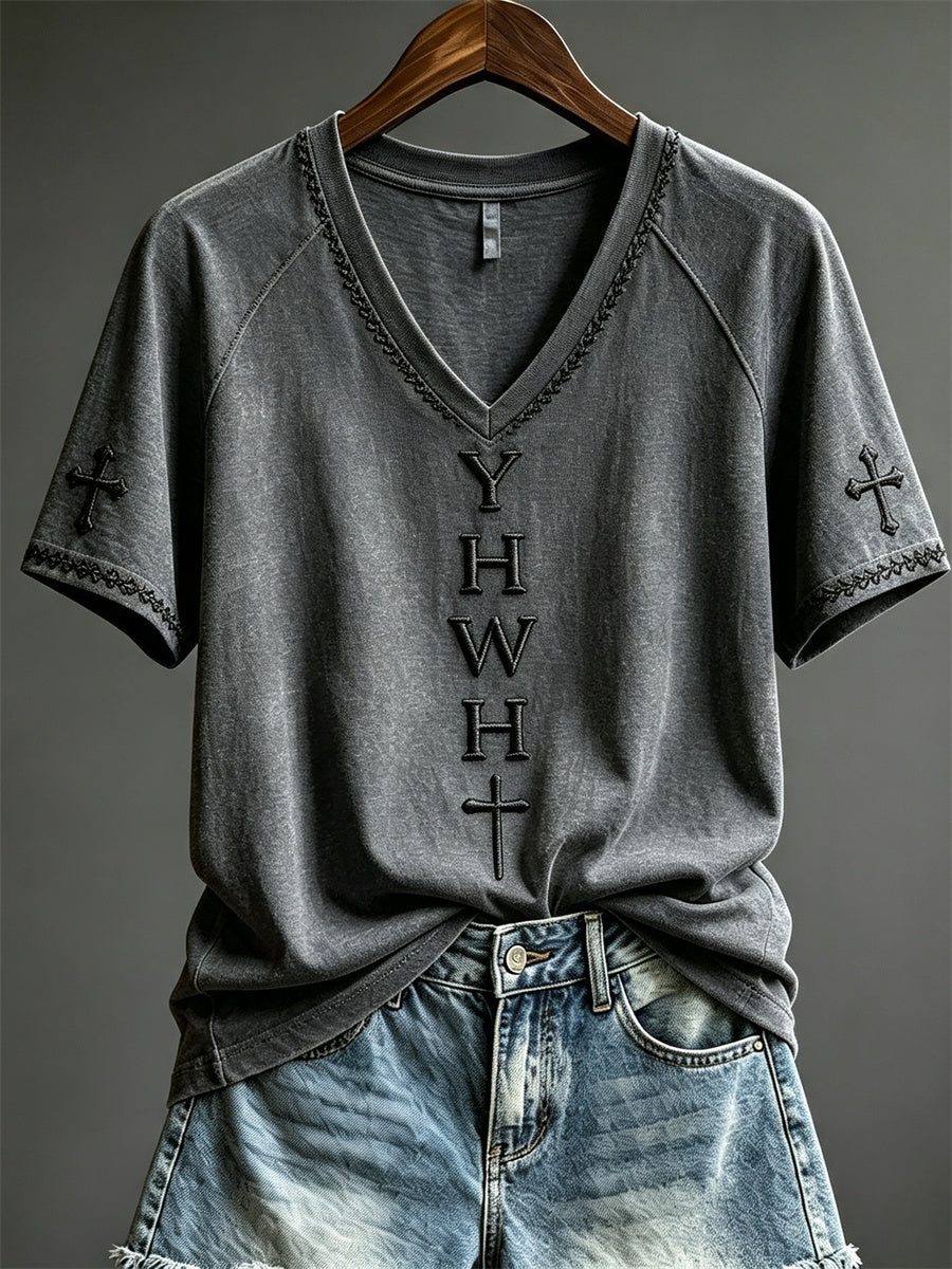 Women's YHWH Christian Cross Print short sleeve T-shirt
