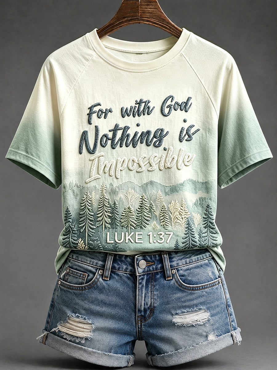 Women's For With God Nothing Is Impossible Mountain Landscape Print T-shirt