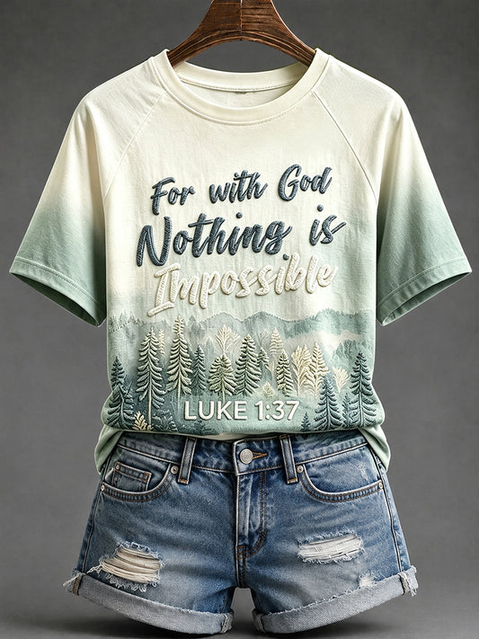Women's For With God Nothing Is Impossible Mountain Landscape Print T-shirt