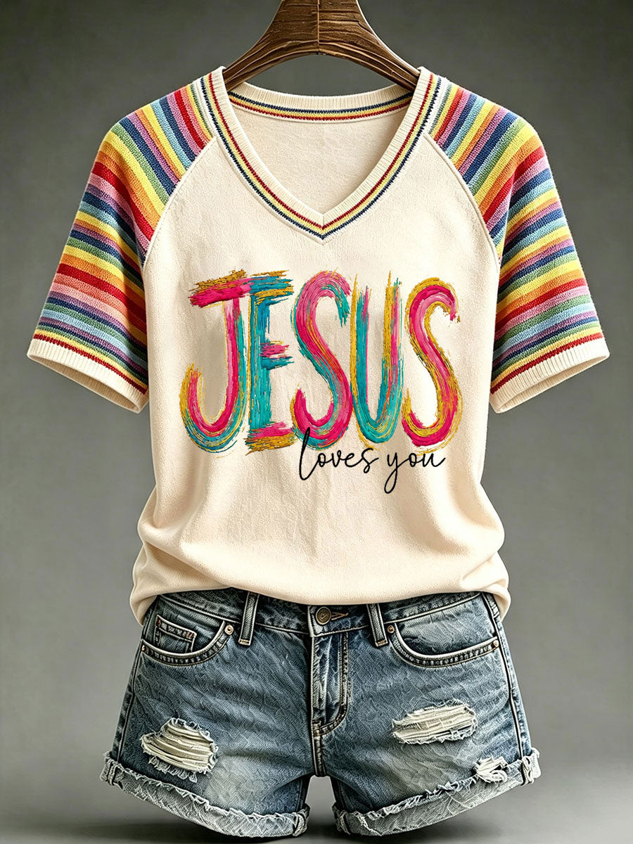 Women's Jesus Loves You Printed Casual T-Shirt