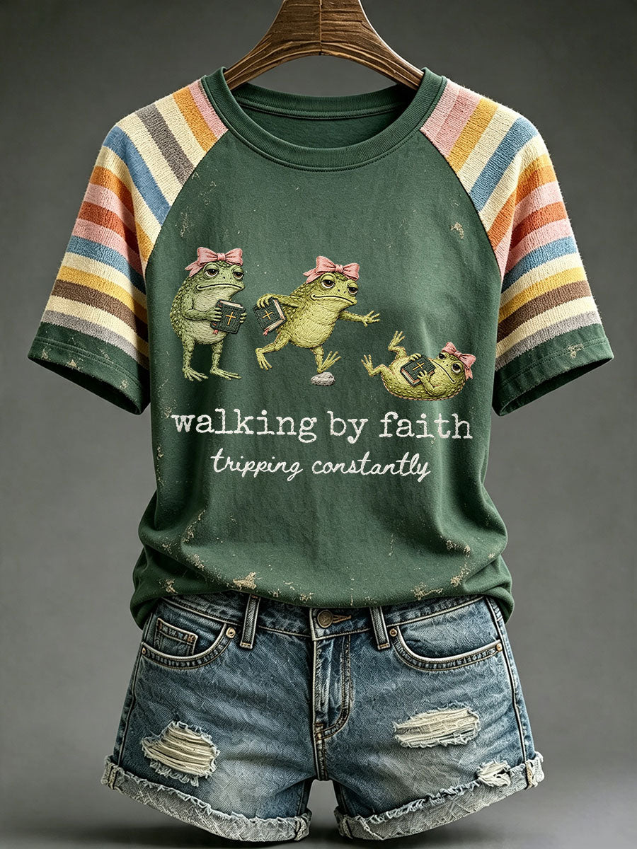 Women's 'Walking by Faith, Tripping Constantly' Christian T-Shirts