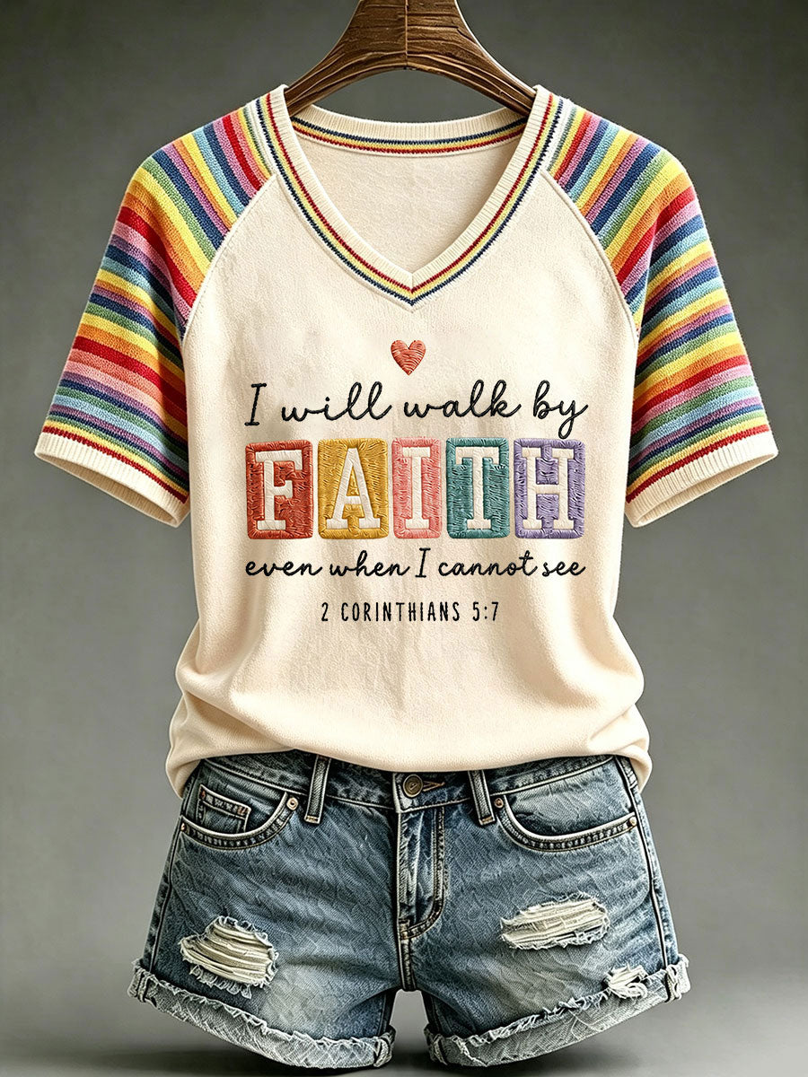 Women's 'Walk By Faith' Print Casual T-Shirt