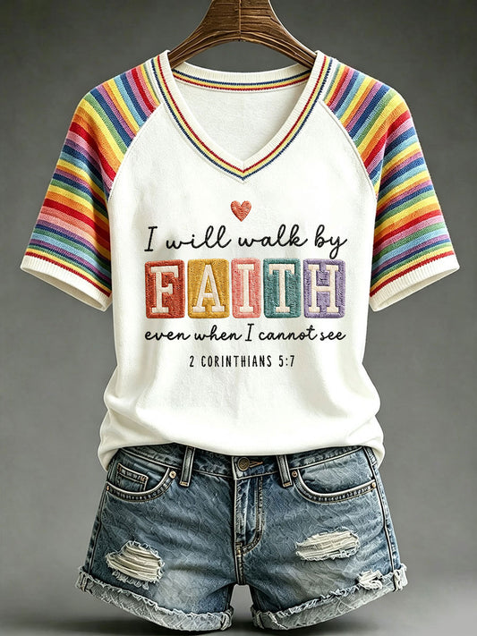 Women's 'Walk By Faith' Print Casual T-Shirt