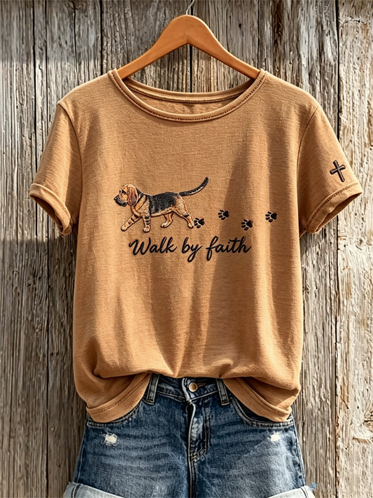Women's Walk by Faith Walking St. Hubert Hound Dog Print short-sleeved T-shirt