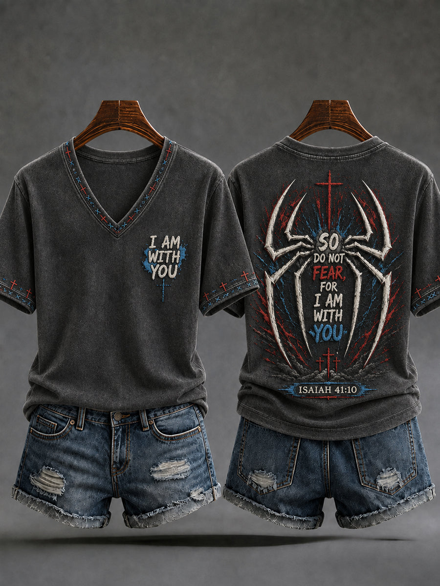 Women's Do Not Fear I Am With You Christian Cross Short Sleeve T-shirt