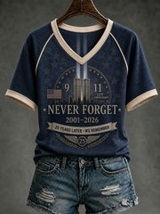 Women's 9.11 Never Forget Printed V-neck T-shirt